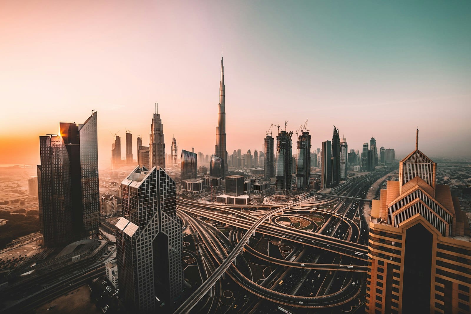 Dubai skyline at dawn, United Arab Emirates